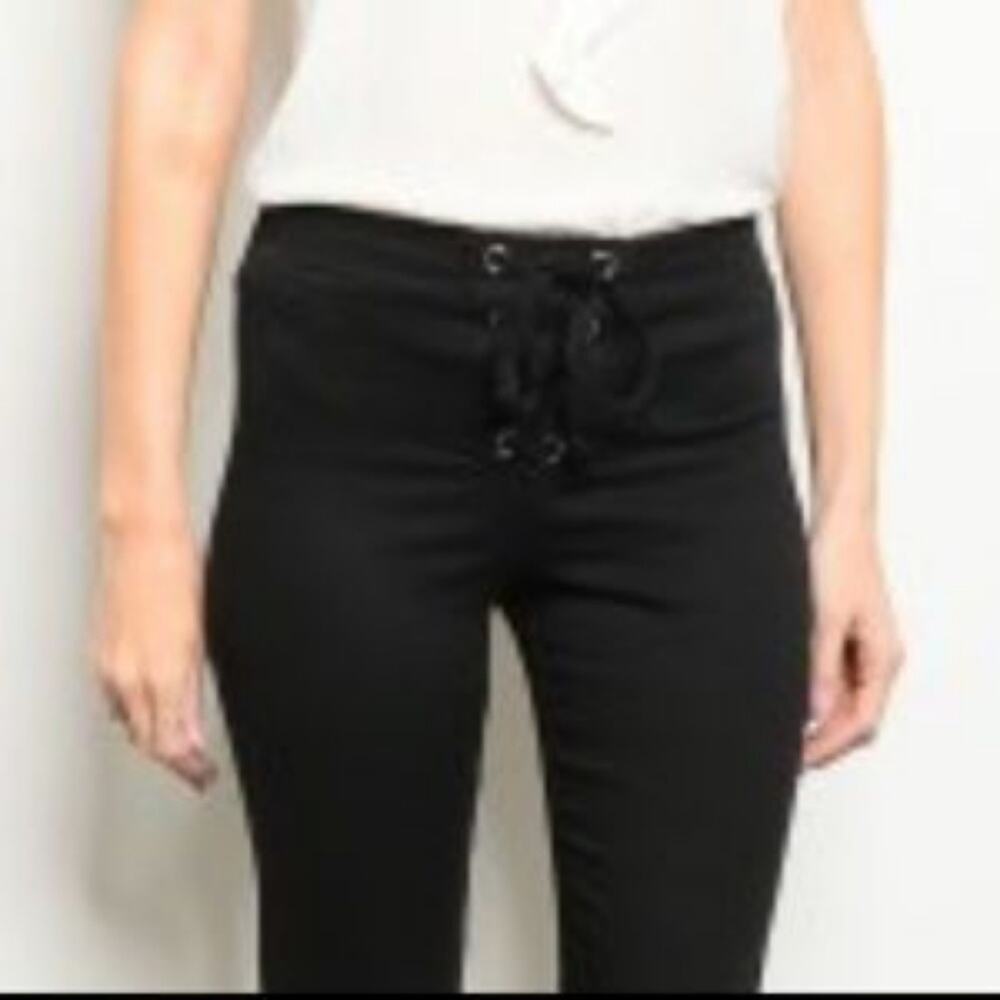 Oboe Drawstring Black Cropped Drawstring Waist Pants Size Small - Picture 2 of 7